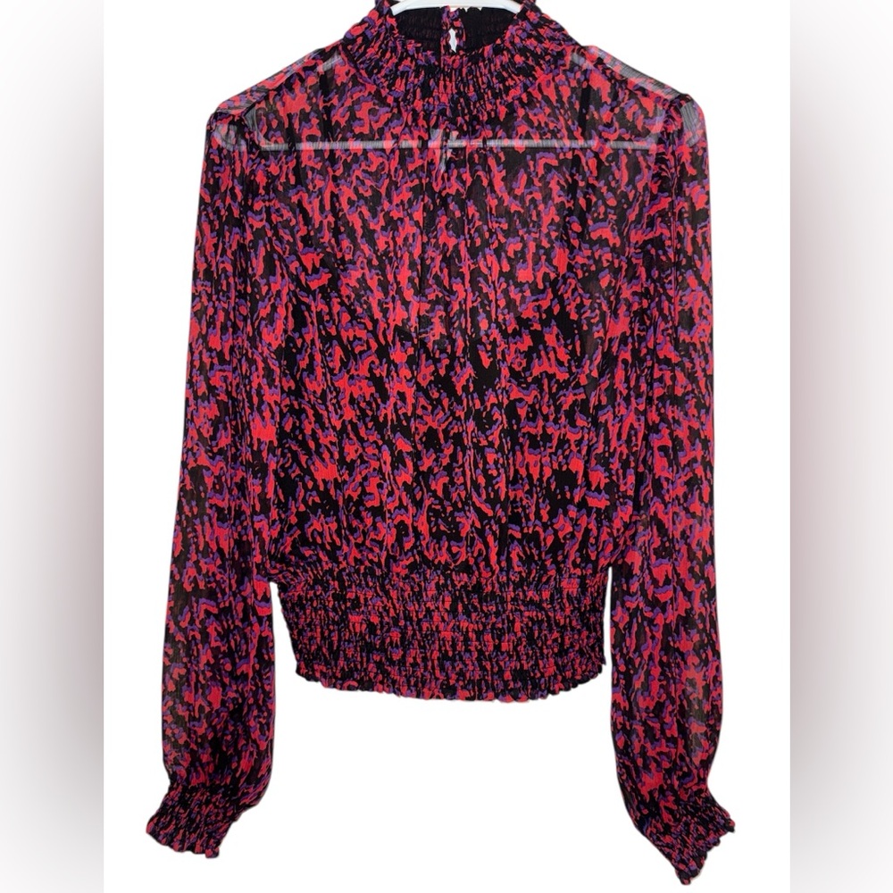 Express Sheer Cropped & Smocked Long Sleeve Blouse, Size Medium, NWOT